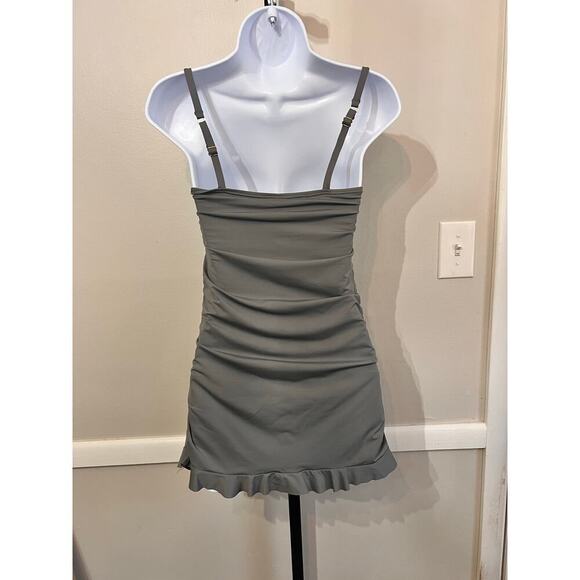 Tommy Bahama Olive Gray Twist Front One Piece Swimsuit Dress Size 8 - Picture 3 of 5
